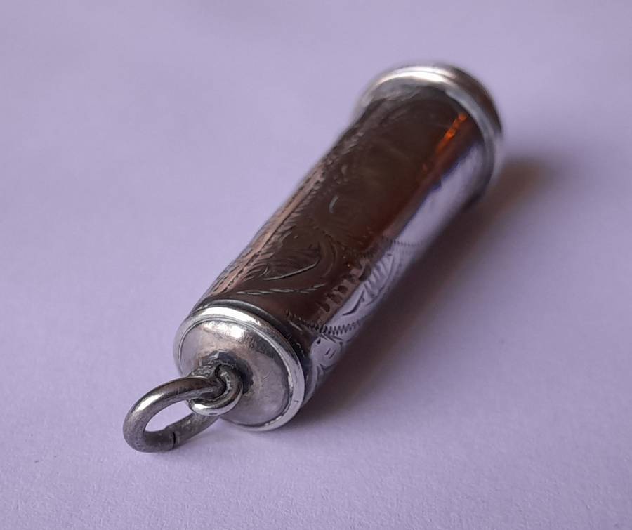 "Reserved" Antique 9ct Gold and Amber Cheroot Holder with Sterling Silver Case. London, 1916.