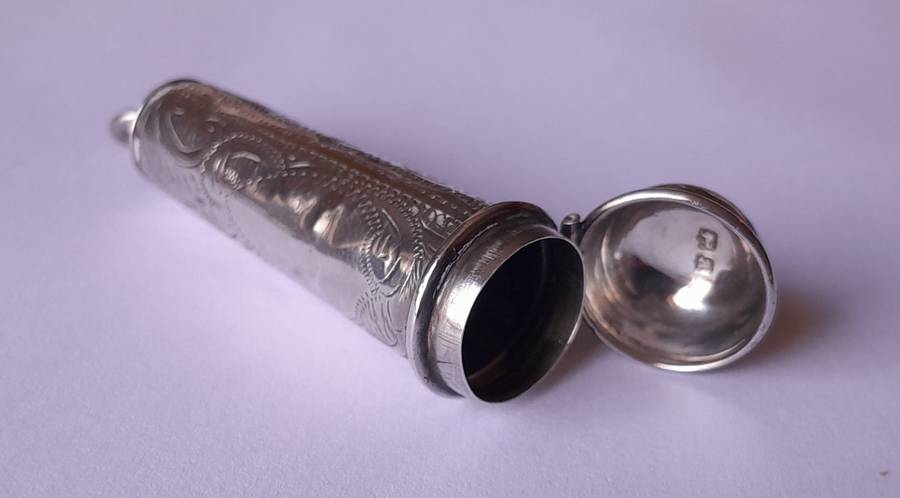 "Reserved" Antique 9ct Gold and Amber Cheroot Holder with Sterling Silver Case. London, 1916.