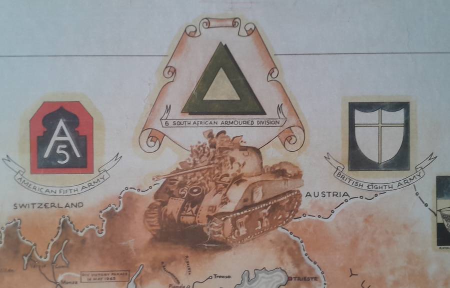 WW2 SA 6th Armoured Division Framed Map. Signed By Field Marshal Montgomery. 64 x 54cm.