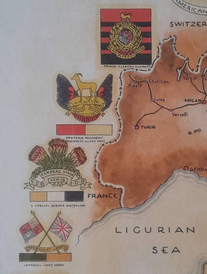 WW2 SA 6th Armoured Division Framed Map. Signed By Field Marshal Montgomery. 64 x 54cm.