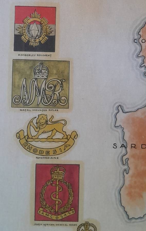 WW2 SA 6th Armoured Division Framed Map. Signed By Field Marshal Montgomery. 64 x 54cm.