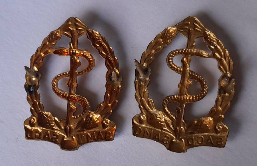 Pair SADF Medical Corps Collar Badges (facing).  Pins Intact.