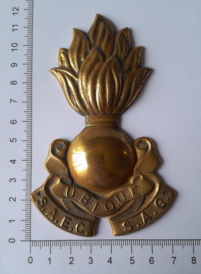 Large Early SA Engineer Corps Brass Plaque Insignia.  11.5 x 7cm.