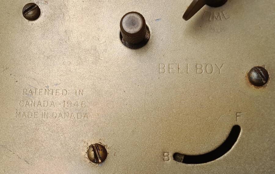 Westclox 1948-1956 Bellboy Alarm Clock. 1946 Canadian Patent.