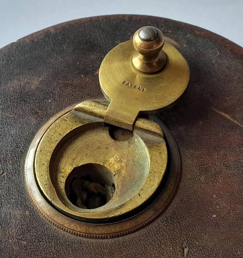 Antique Leather Cased 66ft Wind Up Measuring Tape with Brass Handle.