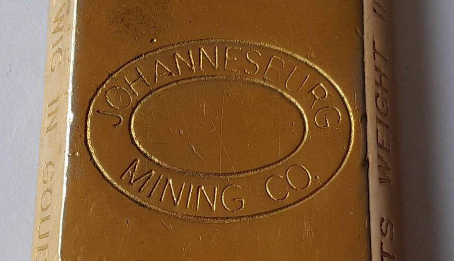 Vintage Gold Bar Shaped Paperweight.  Johannesburg Mining Company.