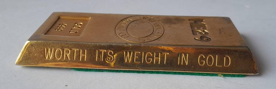 Vintage Gold Bar Shaped Paperweight.  Johannesburg Mining Company.