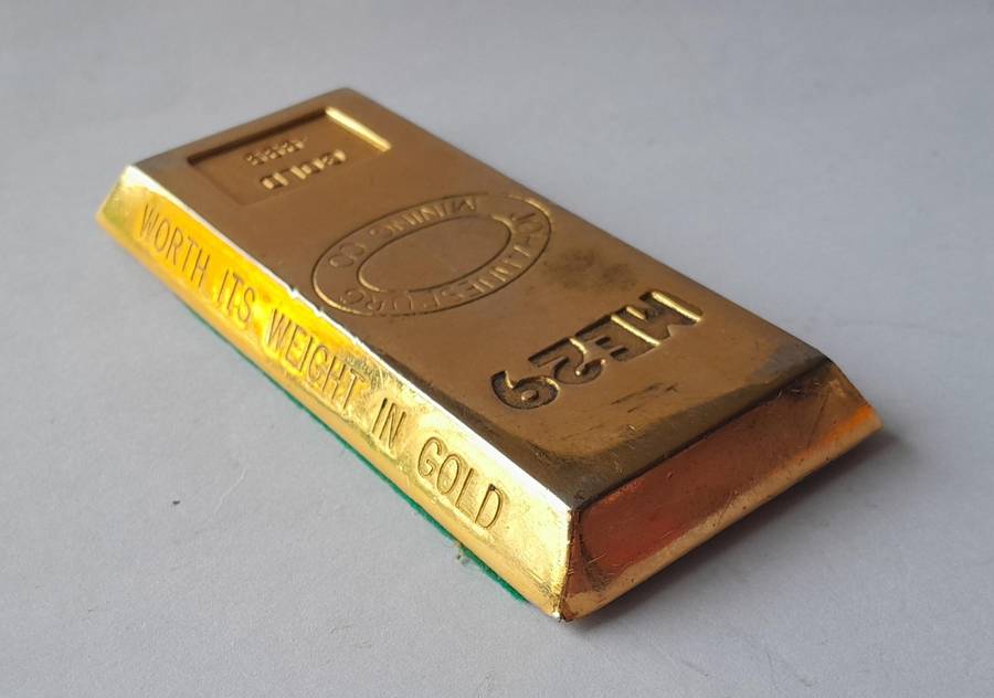 Vintage Gold Bar Shaped Paperweight.  Johannesburg Mining Company.