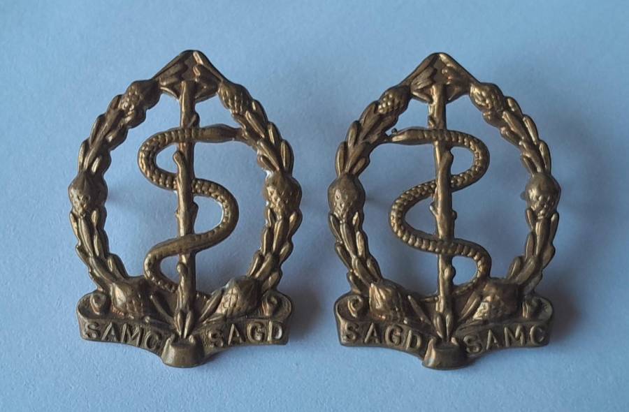 Pair SADF Medical Corps Collar Badges (facing).  Pins Intact.