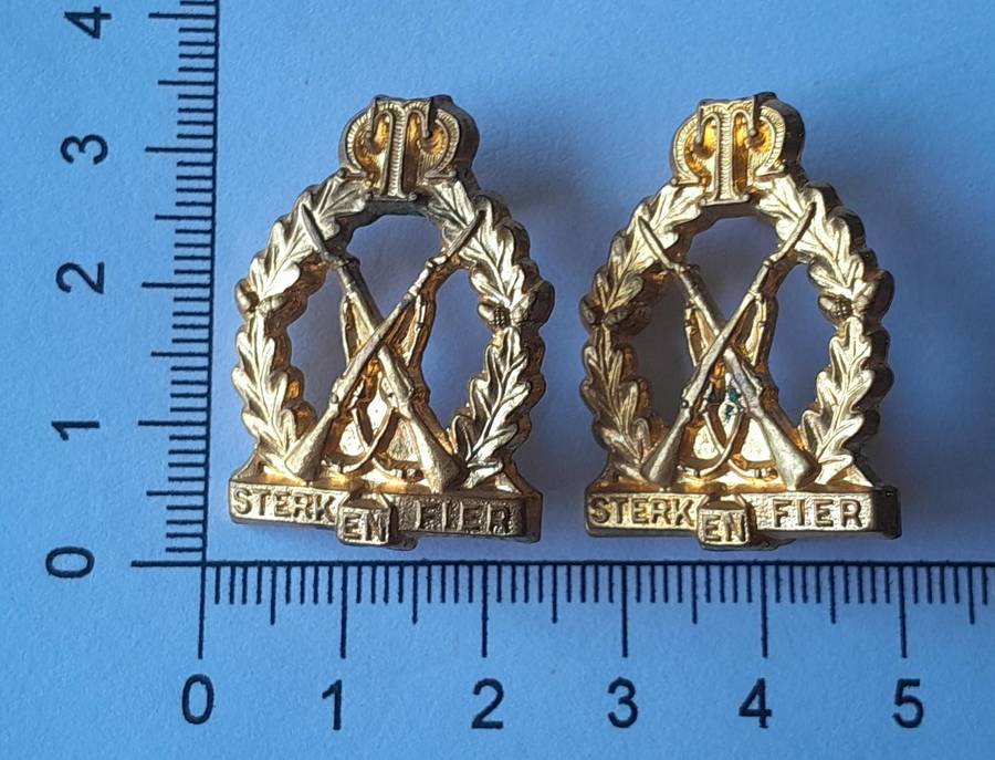 Pair Regiment Tobie Muller Collar Badges.  Lugs Intact.
