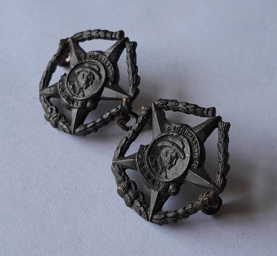 Pair SA Army Regiment Botha Collar Badges.  Lugs Intact.