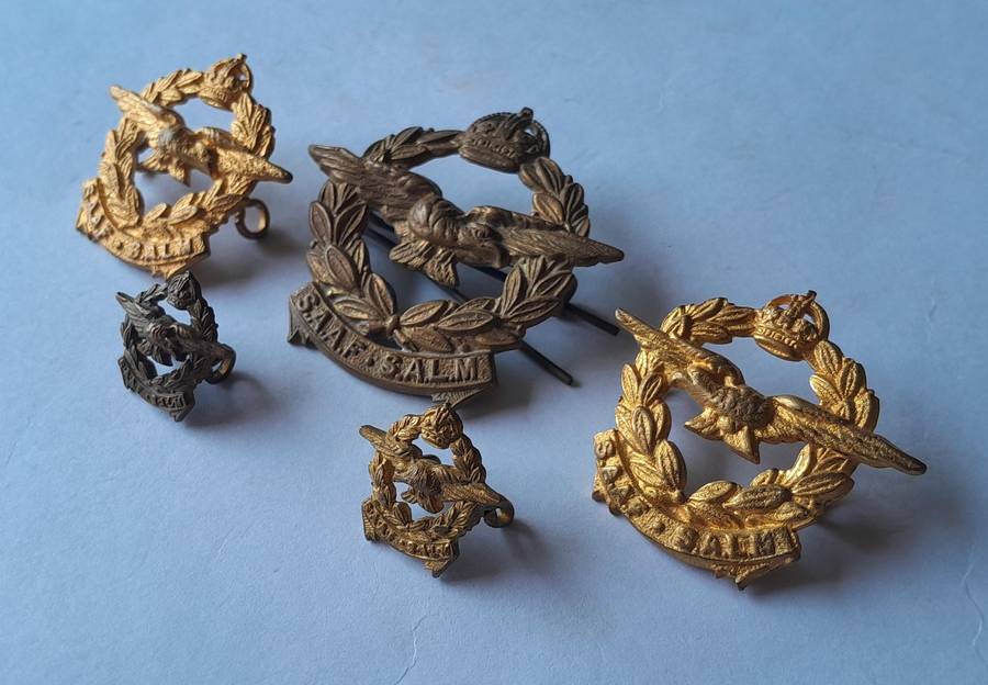 WW2 SA Air Force Badge Group.  Cap, 2 Collars & 2 Lapels.  Lugs Intact.