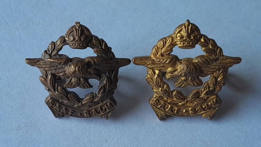 WW2 SA Air Force Badge Group.  Cap, 2 Collars & 2 Lapels.  Lugs Intact.