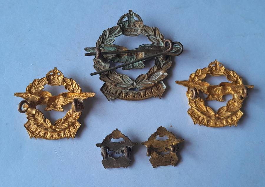 WW2 SA Air Force Badge Group.  Cap, 2 Collars & 2 Lapels.  Lugs Intact.