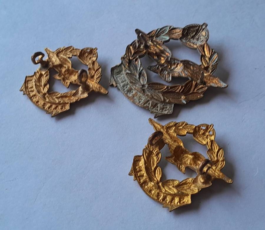 WW2 SA Air Force Badge Set.  Cap & 2 Collars (facing).  Lugs Intact.