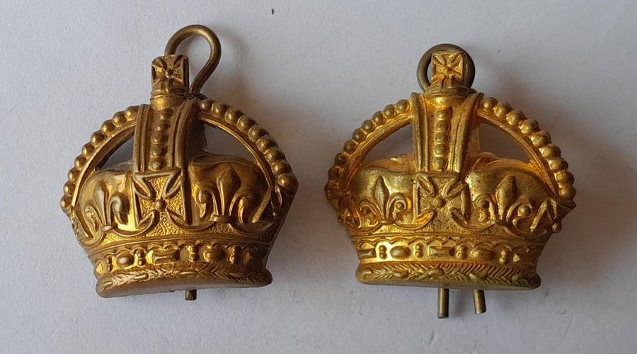 Pair WW2 British Army Gilt Rank Badges.  Lugs Intact.