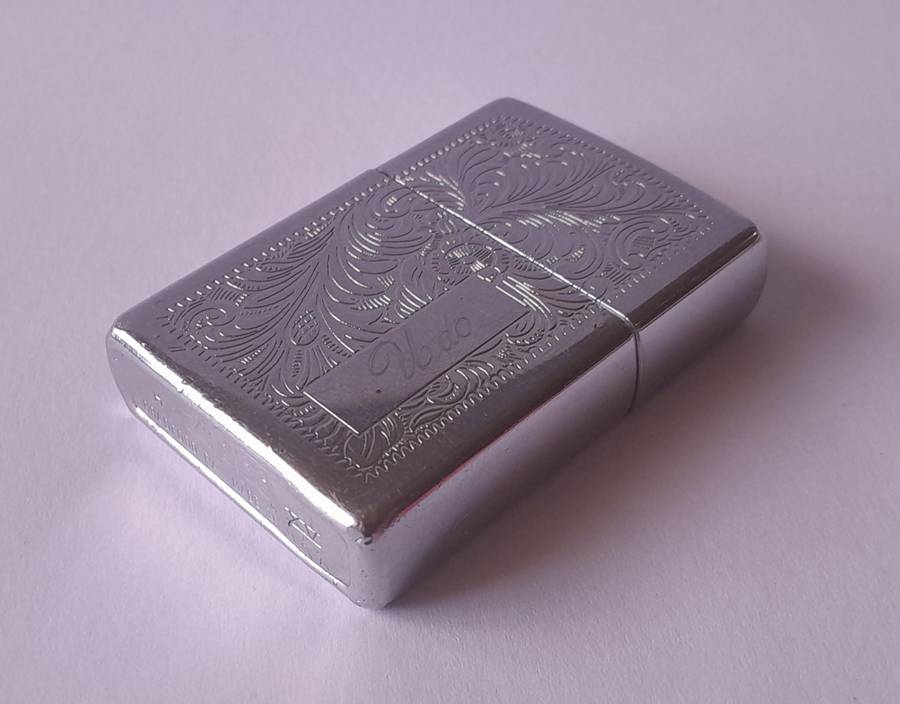 Vintage Zippo Lighter With Engraved Case.