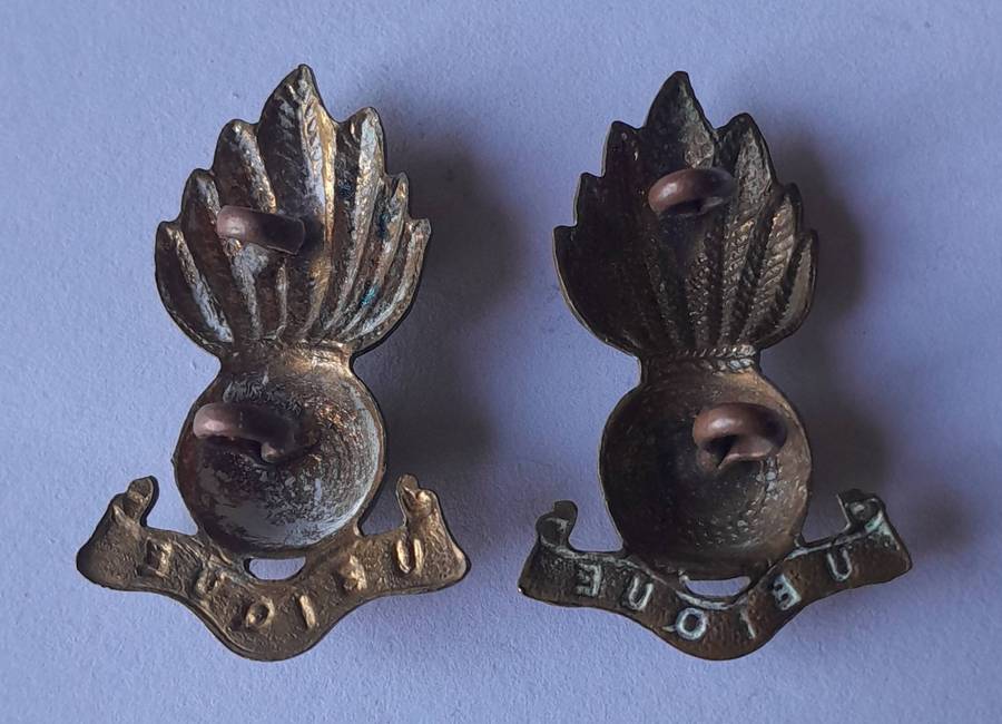 Pair SA Artillery Corps Collar Badges.  Lugs Intact.