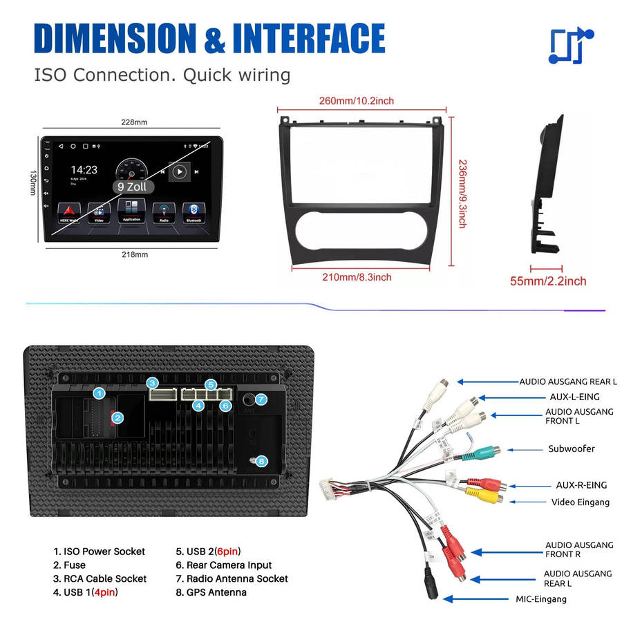 For Mercedes Benz C-Class W203 2005-2009 Android 14 GPS Car Stereo Radio 2+32GB