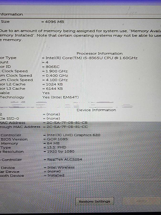 DELL LATITUDE 5300 i5 8TH GEN LAPTOP FOR SPARES PLEASE READ AD !!!!