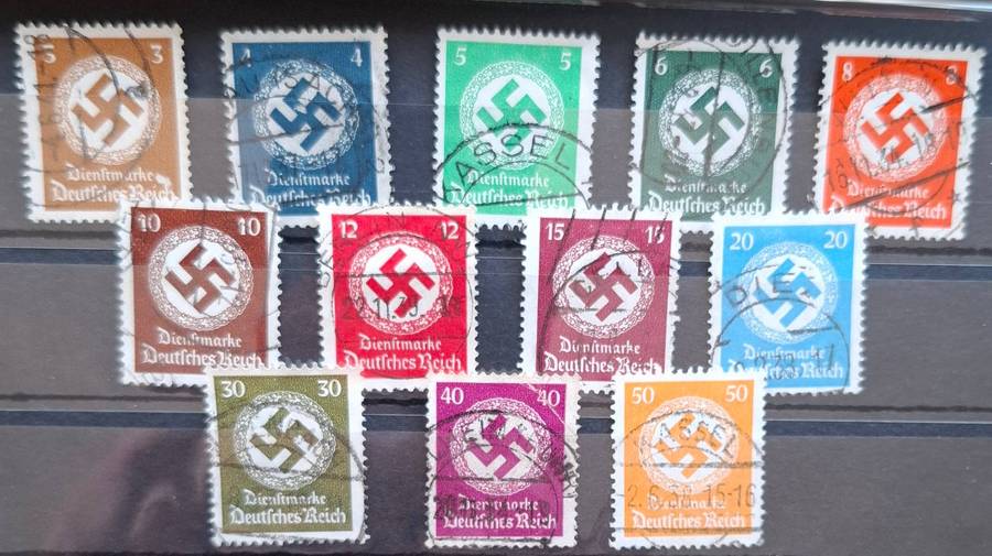 DEUTSCHES REICH Dienstmarken 1934/1938, Mi 132-143, complete set, hinged, some superb cancellations
