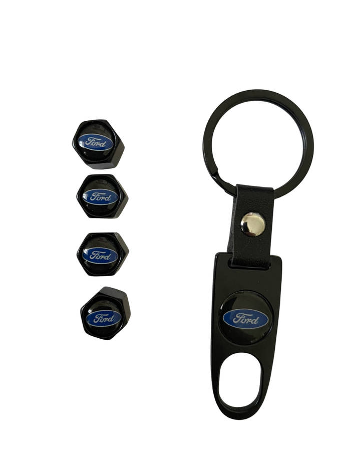 FORD VALVE CAPS AND KEYRING SET