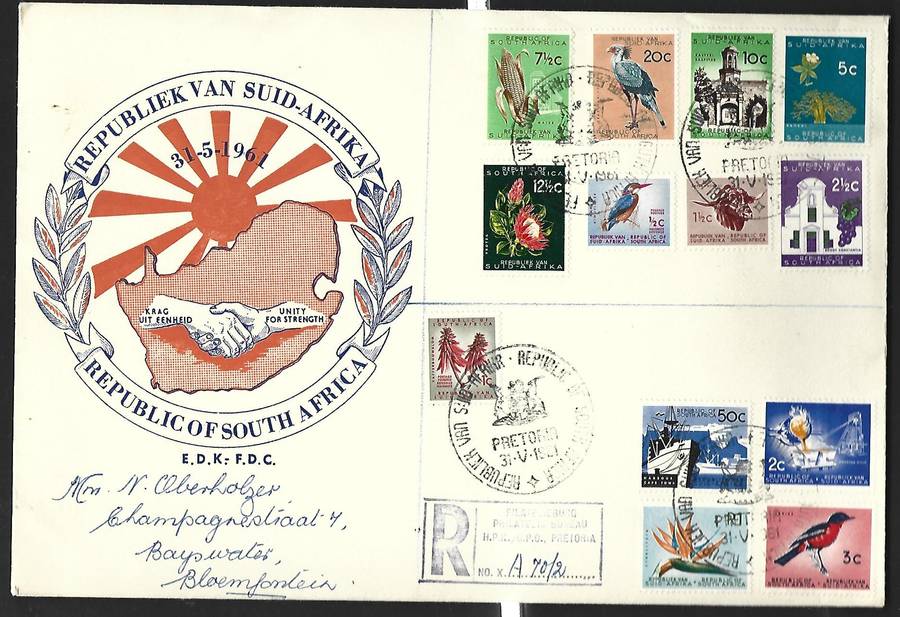 RSA -FDC- 1961 Definitive issue - Full set on FDC