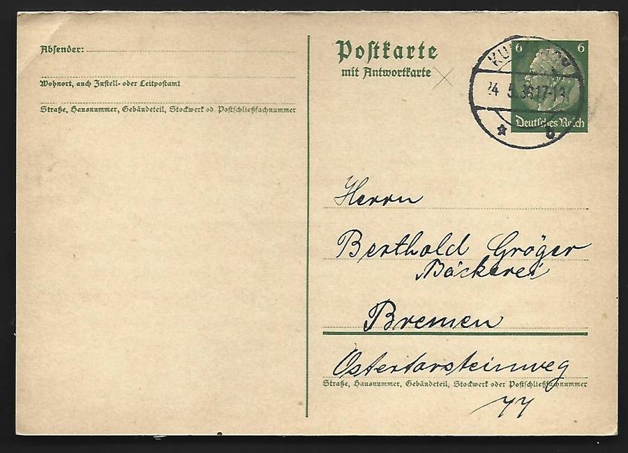 German Reich Postcard dated 24/05/1936