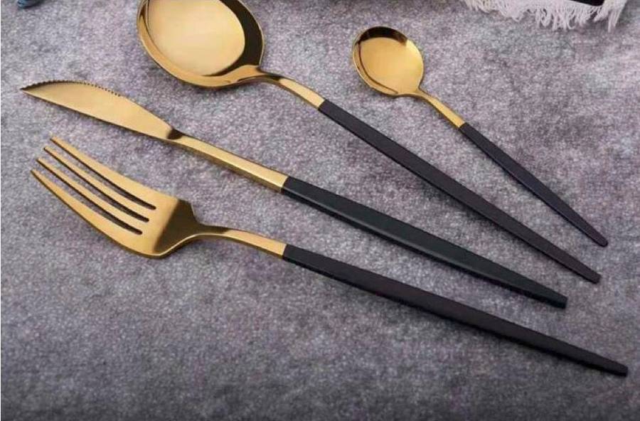 Deluxe Quality Black & Gold Stainless Steel Cutlery 24 Piece Set