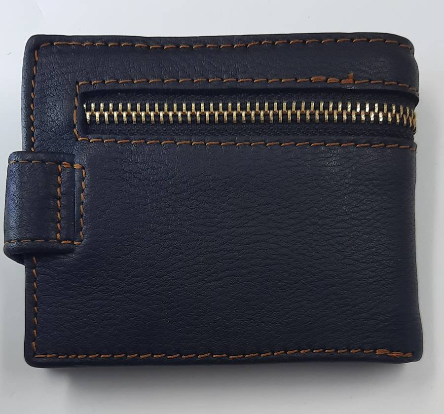 Genuine Cowhide Leather Wallet with Motor Bike Engraving, Black Color