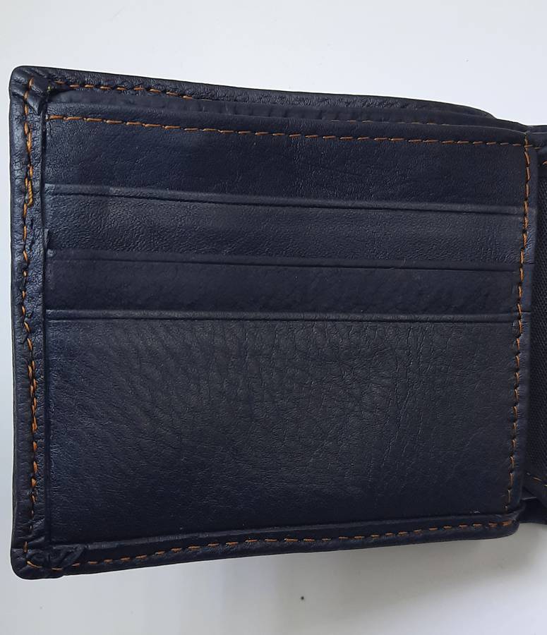 Genuine Cowhide Leather Wallet with Motor Bike Engraving, Black Color