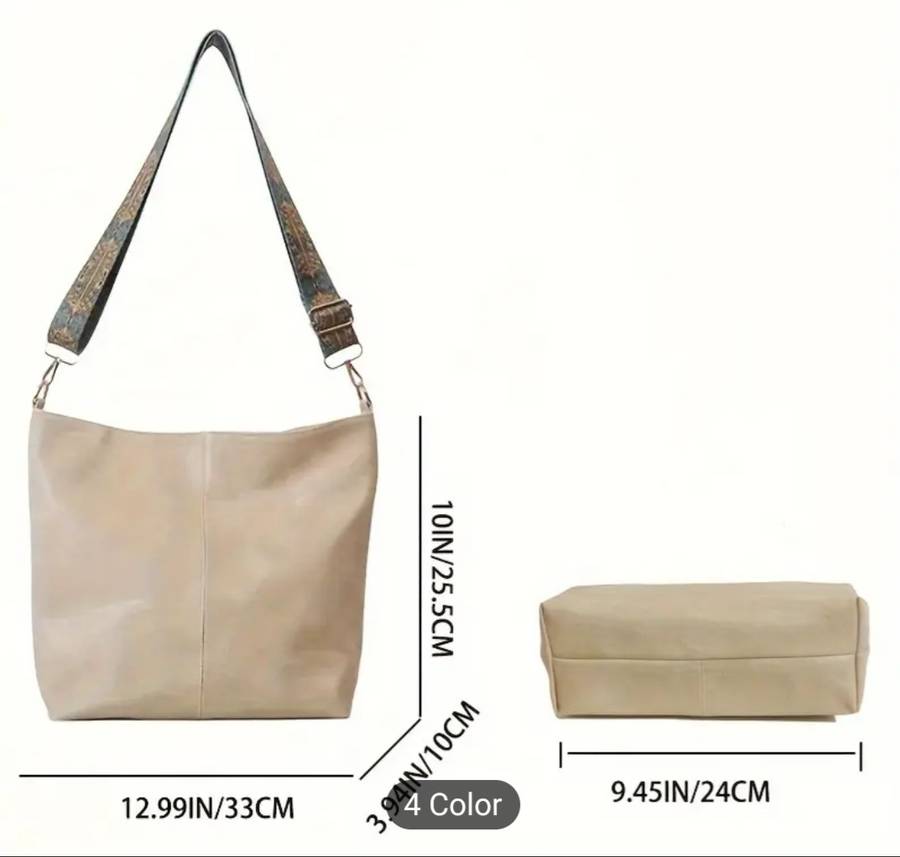 Minimalist Retro Tote Bag - Spacious Shoulder Bag - Brown