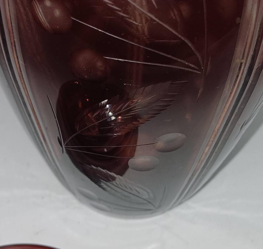 Vintage Ruby red cutglass pitcher with lid