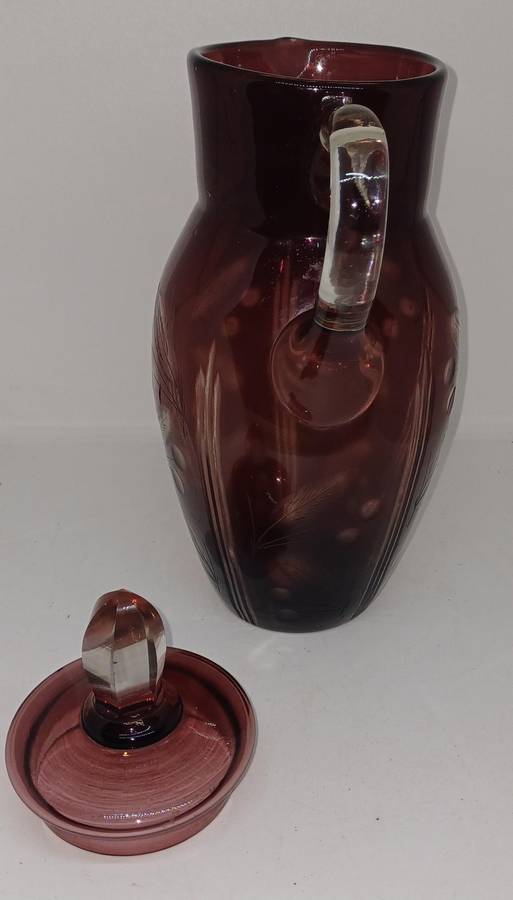 Vintage Ruby red cutglass pitcher with lid