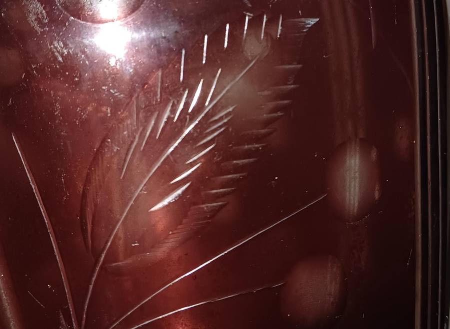 Vintage Ruby red cutglass pitcher with lid