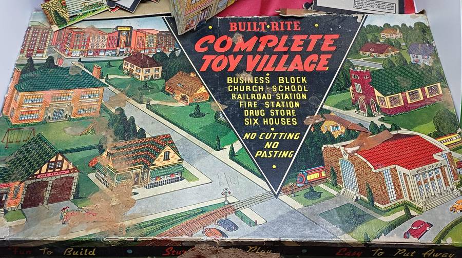 1930's- 1940's  Vintage Built rite cardboard toy village