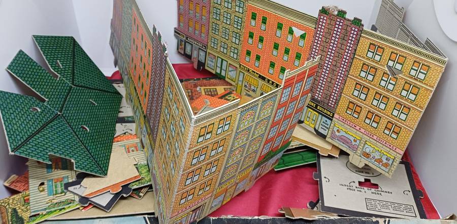 1930's- 1940's  Vintage Built rite cardboard toy village