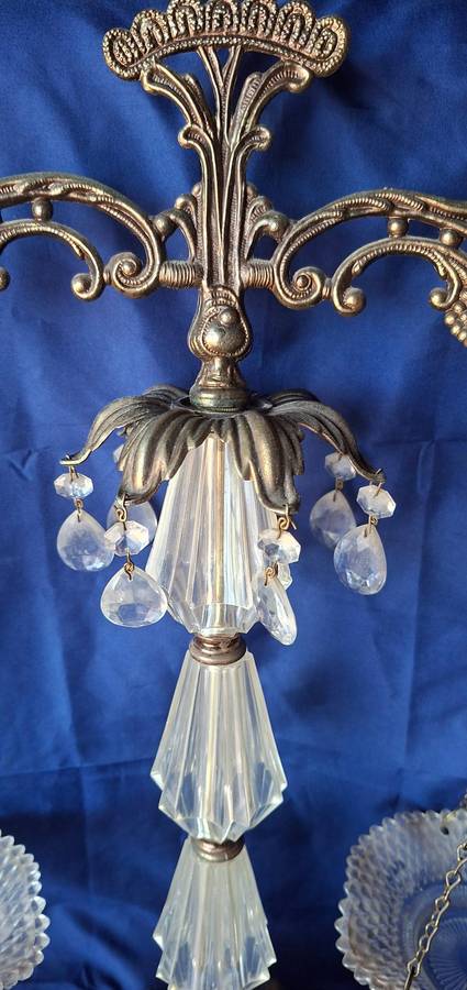 Vintage ornate brass and cut glass display piece