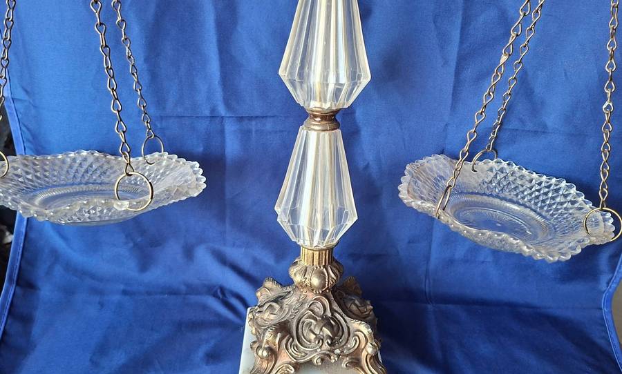 Vintage ornate brass and cut glass display piece