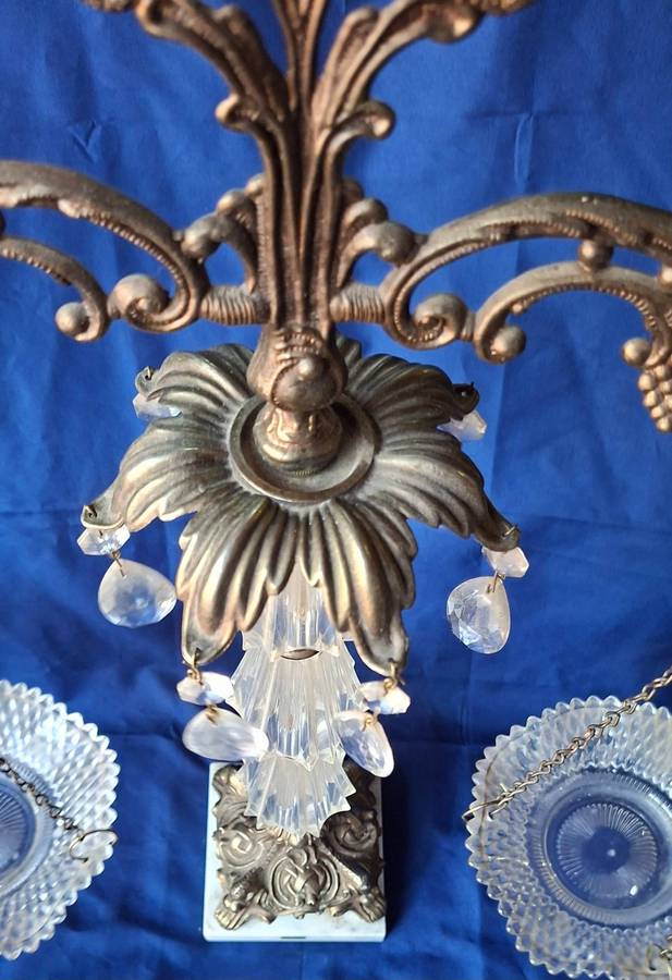 Vintage ornate brass and cut glass display piece