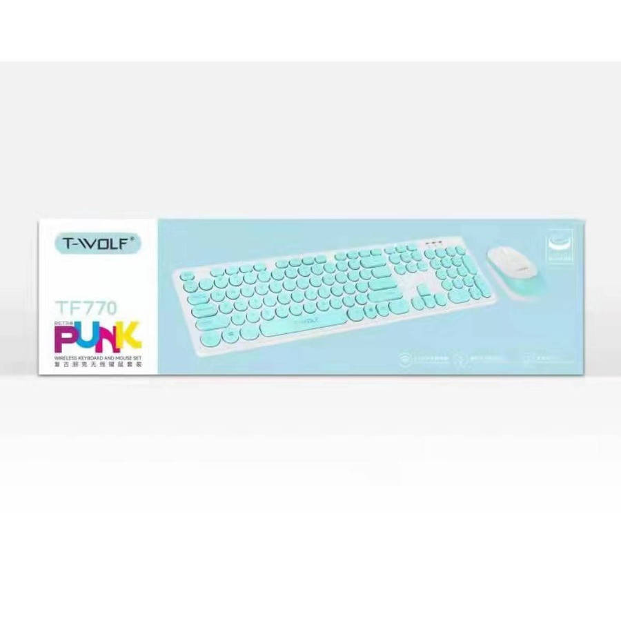 T-Wolf TF770 Retro Punk Wireless Keyboard and Mouse Set