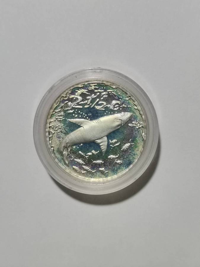 1999 SA  2 1/2 CENT PROOF SILVER GREAT WHITE SHARK. SEALED.