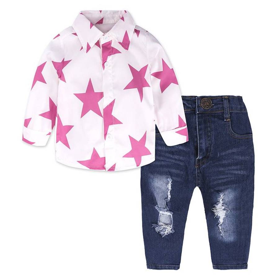 GIRLS 2 PIECE JEAN AND SHIRT SET 4-5YRS