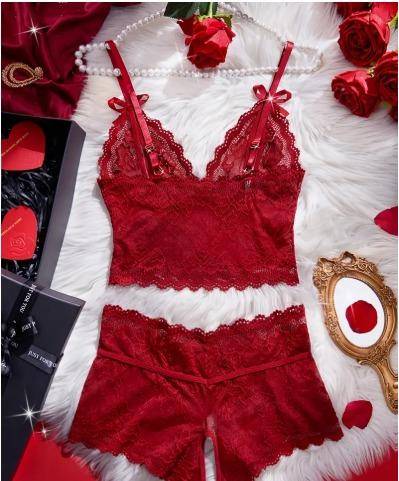 LADIES 2 PIECE LACE CAMI AND SHORTS WITH CROTCH OPENING SIZES SMALL, MEDIUM, XLARGE