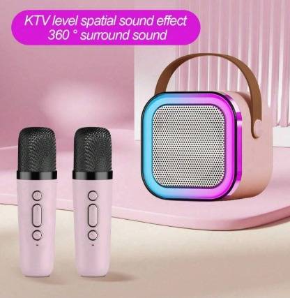 Mini Karaoke box speaker with two mics - pink