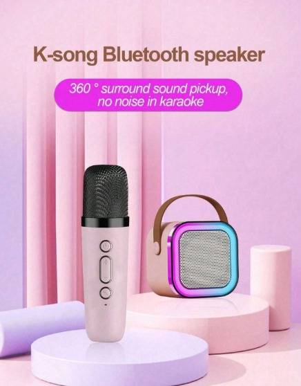 Mini Karaoke box speaker with two mics - pink