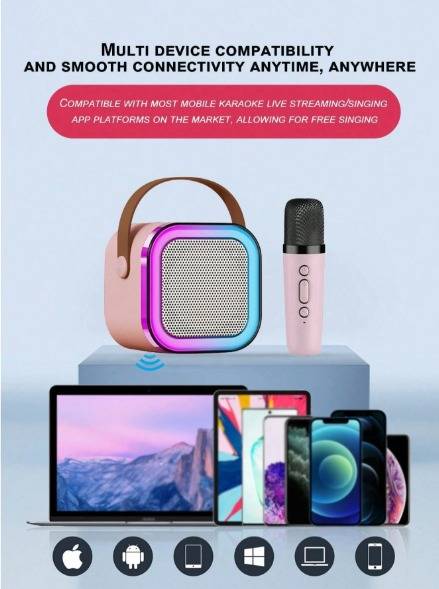 Mini Karaoke box speaker with two mics - pink