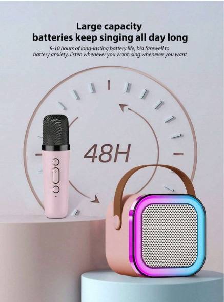 Mini Karaoke box speaker with two mics - pink