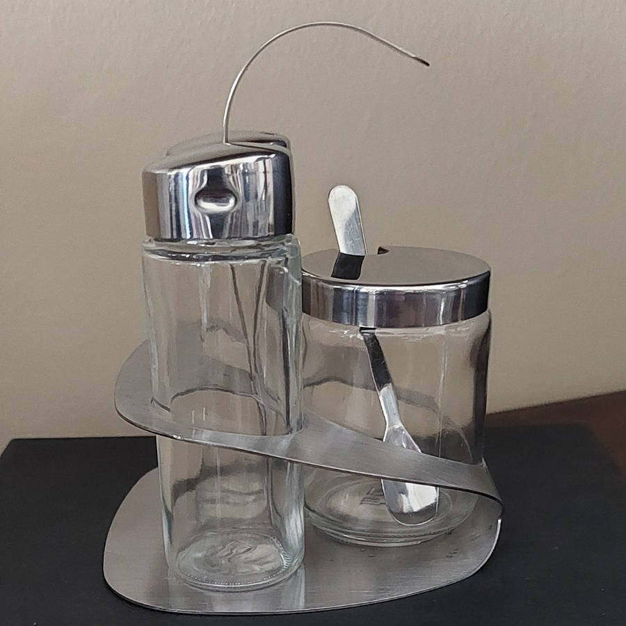 Steel Salt Pepper & Mustard Cruet Set