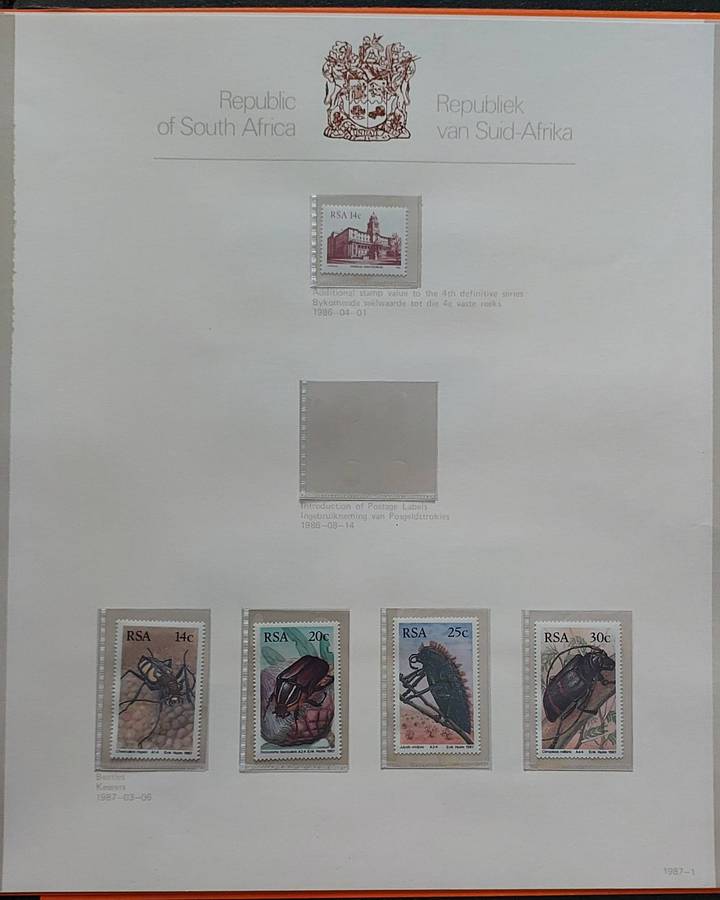 RSA Album, 1961-86, 48 pages, stamps UMM - MH, 3 x pages incomplete, see pics of some pgs